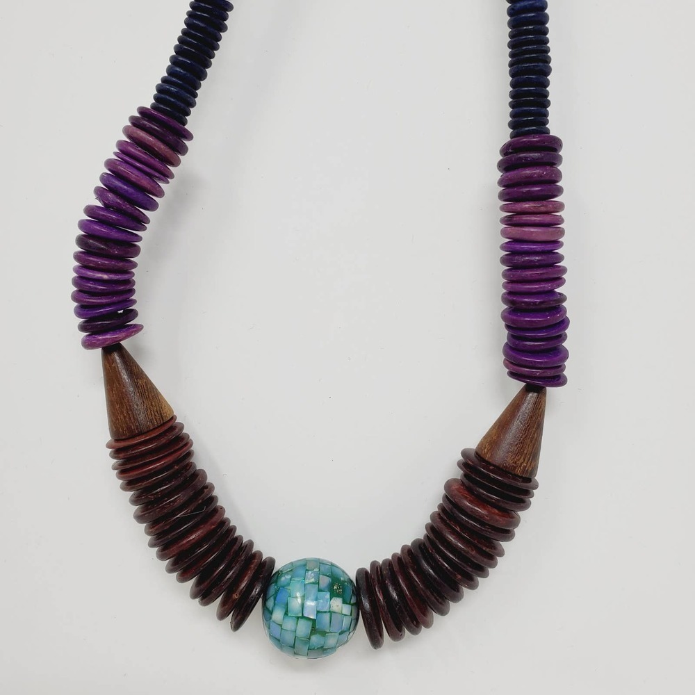 Vintage Natural Wooden Bead Gem Bohemian Fashion Necklace Retro Jewelry